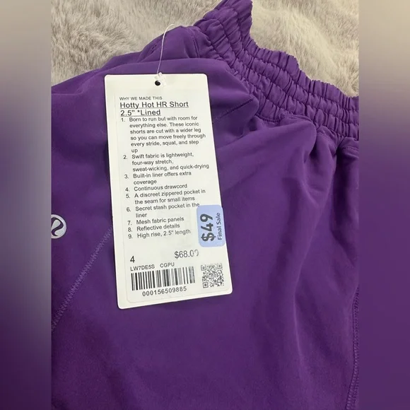 NWT Lululemon Hotty Hot HR Short 2.5" *Lined size 4 college purple - Picture 3 of 4